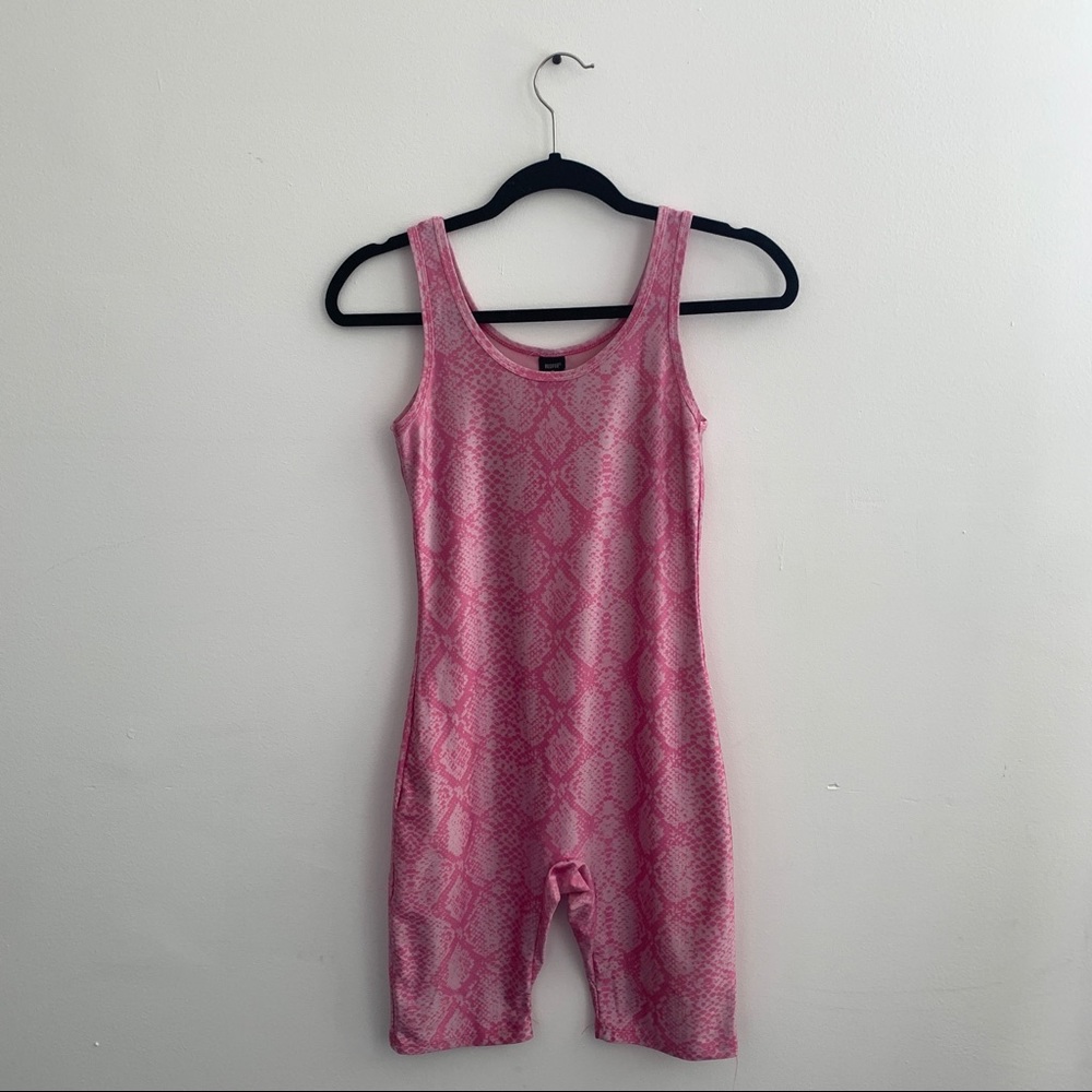 Pink Snake Print Spandex Biker Short Romper Small